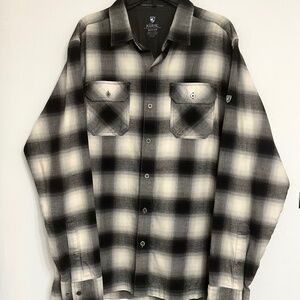 KUHL Men's Flannel Long Sleeve Shirt Plaid Blk/Wte Sz Medium